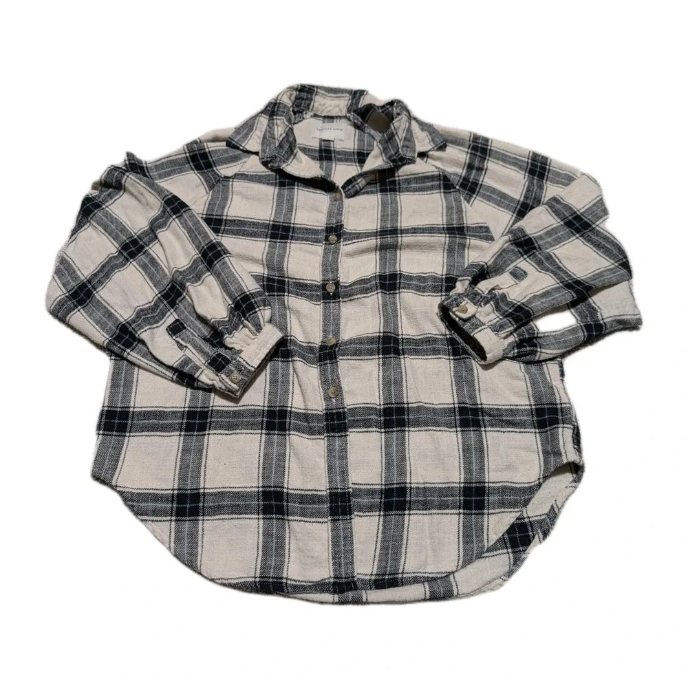 American Eagle Women's Flannel Plaid Button Down Shirt Elastic Wrist Size S - Picture 2 of 6
